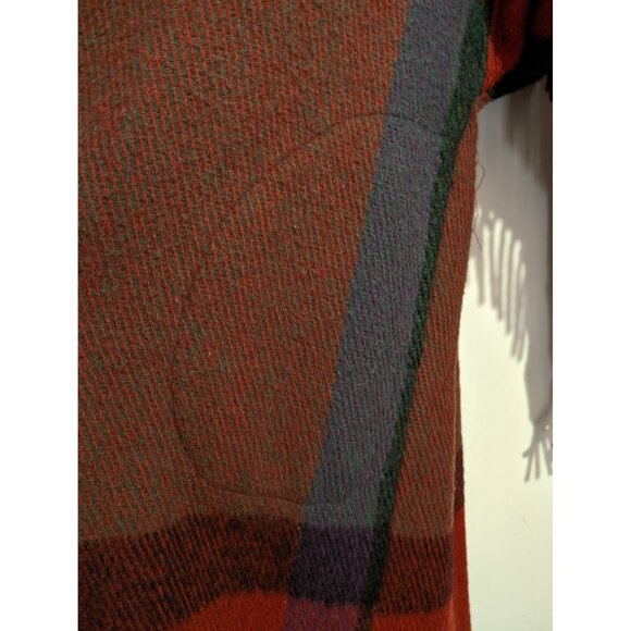 VTG Robben Alexander NY Red Purple Black Wool Plaid Long Fringe Duster Coat Med - Picture 8 of 14